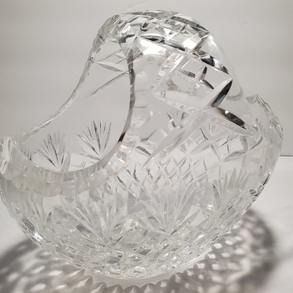 Mid 20th Century Bohemia Cut Clear Heavy Lead Crystal Trinket Basket
